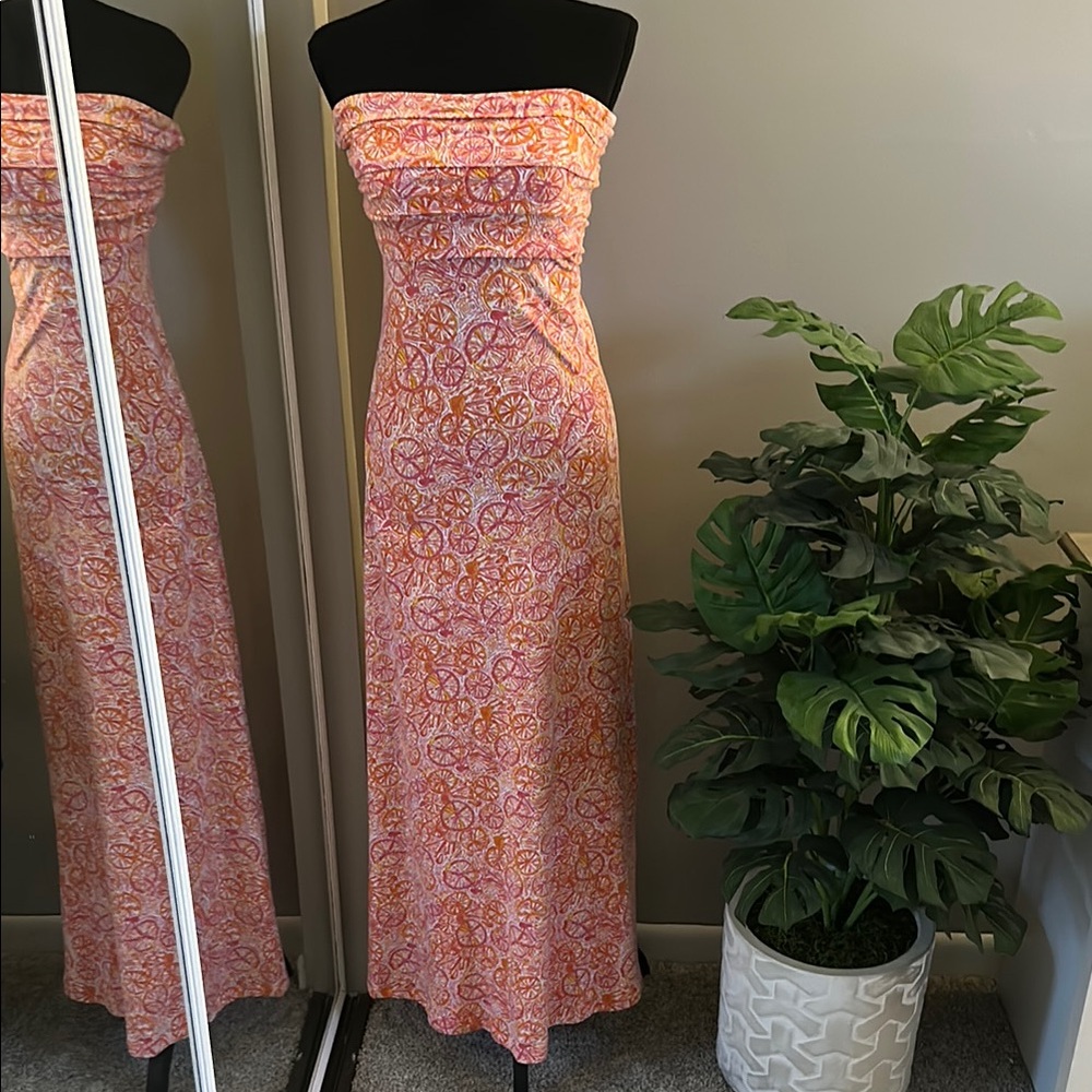 Lily Pulitzer XS Strapless Pink and Orange Maxi Dress